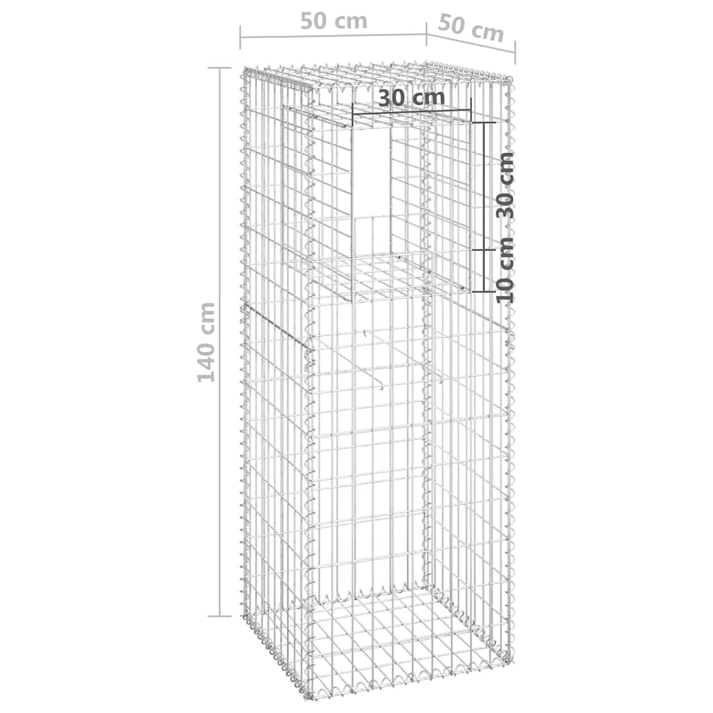 Kolumny gabionowe 2 szt. 50 x 50 x 140 cm żelazo, srebrne, drut 3,5 mm, spawane punktowo, do ogrodu, na taras, do budowy ogrodzenia, ochrona przed wzrokiem, stabilizacja, mocowanie, montaż