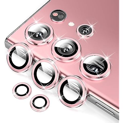 CHIYURI for Samsung Galaxy S23 Ultra Camera Lens Protector,9H Tempered Glass Camera Cover,[Case-Friendly],Military-Grade Protection Lens Cover,Individual Metal Ring Decoration Accessories, Pink Cover