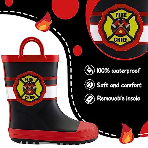Image of mysoft Kids Rain Boots for Girls Boys Toddler Waterproof Rubber Cute Printed with Easy-On Handles