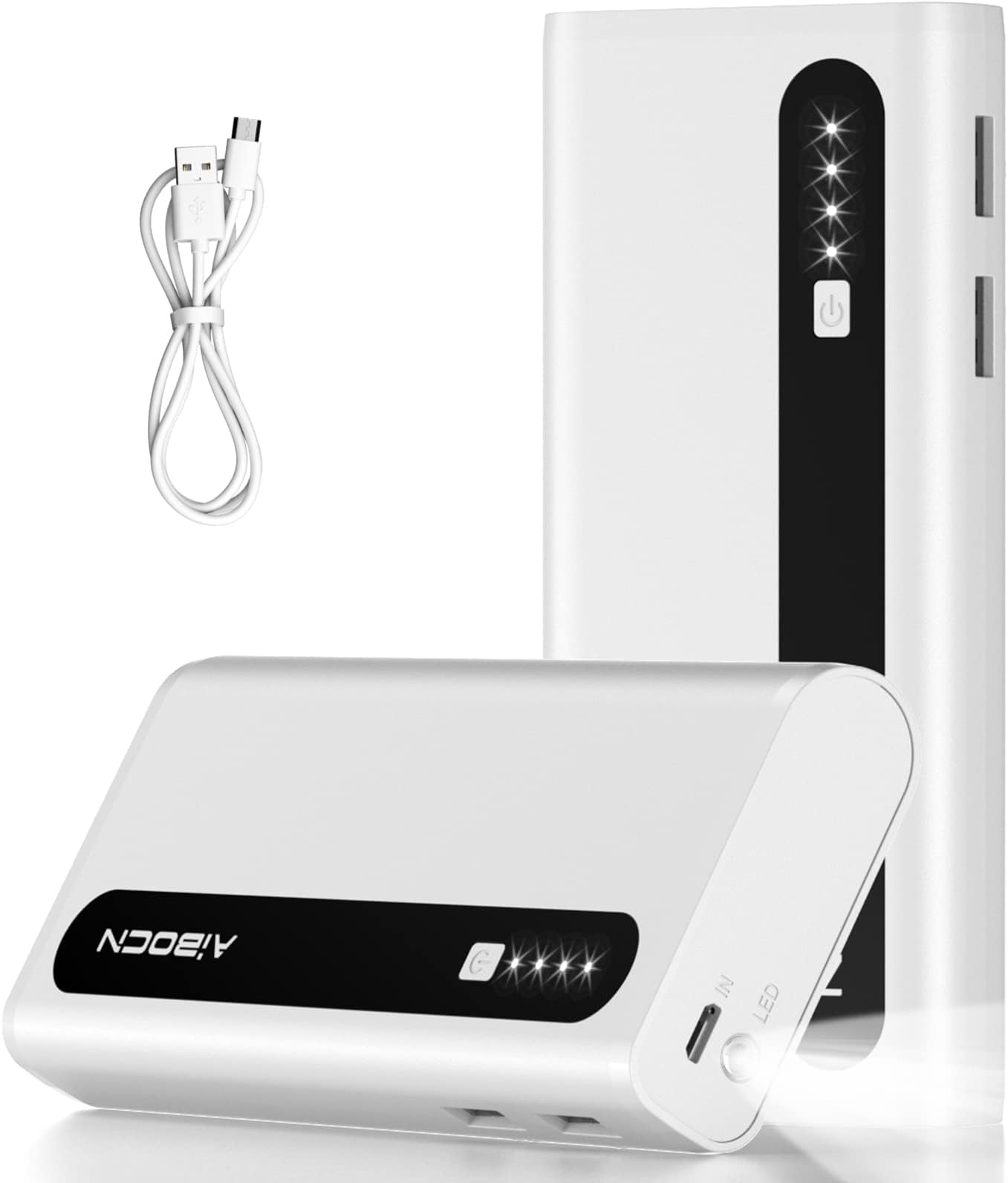 Aibocn Power Bank 10,000mAh Phone Portable Charger with Flashlight (White+Black)