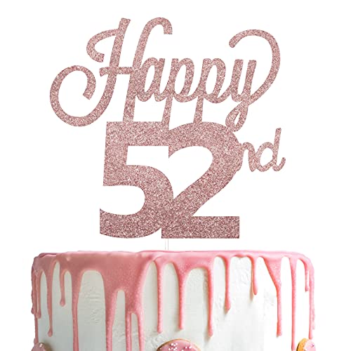 LINGTEER Decoración para tarta de cumpleaños número 52 – Cheers to 52 Years Old Birthday Party Cake Centerpieces Decor Sign.