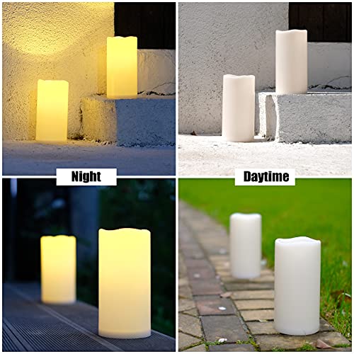Image of NONNO&ZGF 4X8 inch Huge Outdoor IP44 Warm White LED Rainproof Waterproof Candles, Large Flameless Battery LED Pillar Candle with Remote and Timer, Resin, No Melt, 2 Pack
