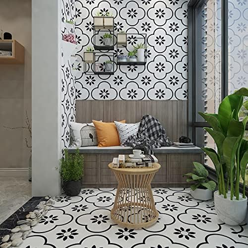 Miniatura 5 de Black & White Collection - Calcomanías para azulejos de despegar y pegar, juego de 12 unidades de 6 x 6 pulgadas, calcomanías de vinilo para pared