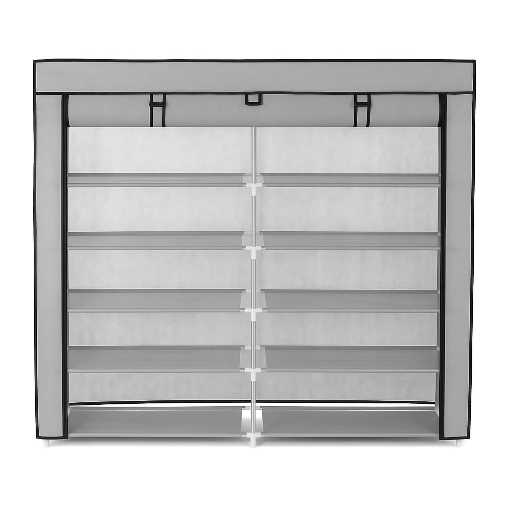 ZOLTA Textilschuhschrank 6 Ebenen 12 Fächer grau 107×114×29 cm mit Rolltüren Reißverschluss Schuhregal Stoffschrank Metallrahmen platzsparend leicht Staubschutz für Flur Schlafzimmer Keller