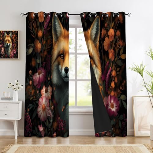 Rideaux occultants à œillets imprimés animaux fleurs orange rose