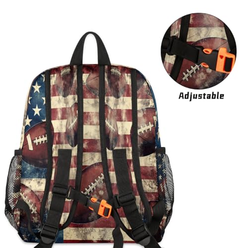 Retro American Football Flag Print Kids Backpack for Boys Girls, Waterproof Lightweight Toddler School Bag with Chest Strap, Small Travel Book Bag Preschool Kindergarten Backpack4