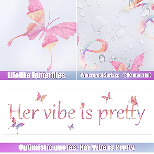 Her Vibe Is Pretty Wall Decal Decor Vivid Butterflies Wall Sticker Inspirational Quotes Positive Wall Decal Sticker For Women, Teen Girls Office Dorm 31.5 X 9.4 Inch (Pink, Simple Style) #TOP2