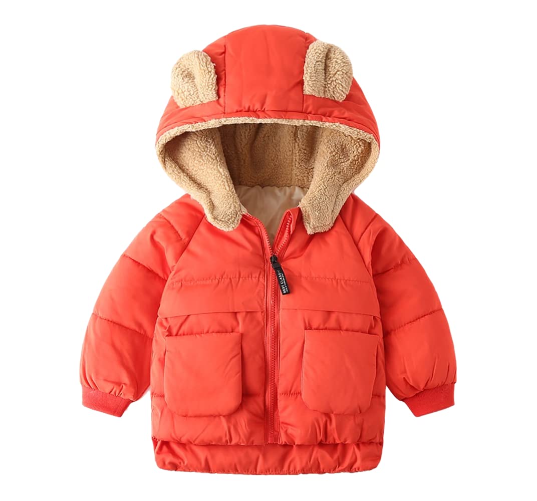 Toddler Baby Boys Girls Down Jackets Fleece Lined Hoodie Zipper Warm Coat Puffer Jacket Outerwear Winter Clothes (Red,90/18-24 M,Unisex,Big Kid,US,Age,18 Months,24 Months)