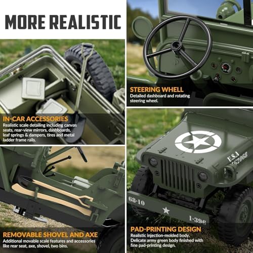 Image of JOYJAY Remote Control Truck, RC Willys Military Jeep Car 1 /10 Scale with Rechargeable Battery 2.4Ghz 4x4 Off-Road Remote-Control Crawler Vehicle for Boys Adult, Birthday Gift