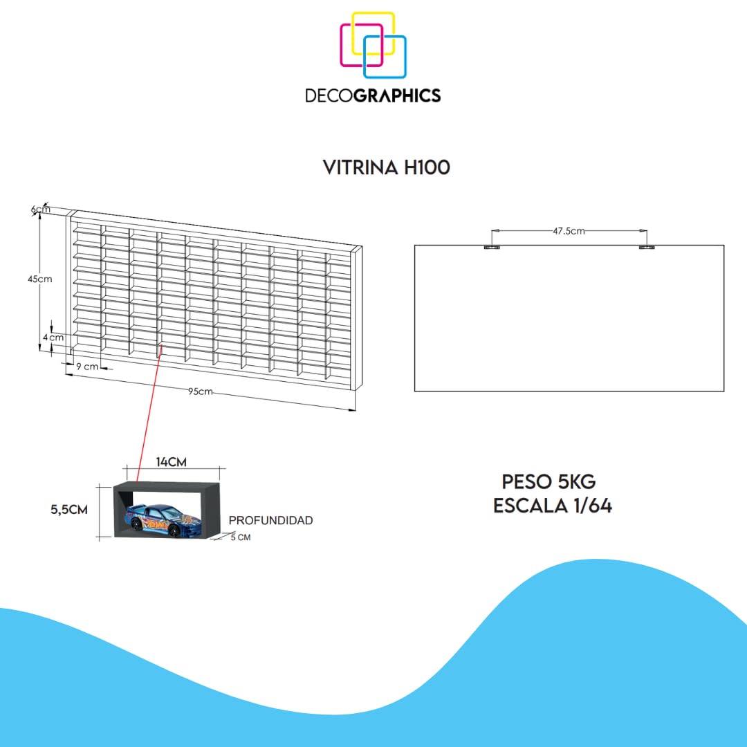 Vitrina Expositor H100 MN C-P | Compatible con Hot Wheels | Capacidad 100 Coches | Vitrina para colección | Organizador de Coches |con Puerta | (Negro-Interior-Amarillo)