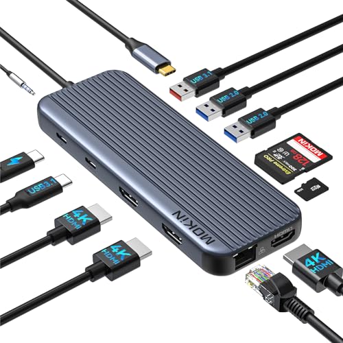 USB C Docking Station 3 HDMI, 12 in 1 Triple Monitor Display