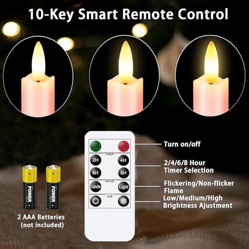 Image of KSWING Upgraded Real Wax LED Flameless Pink Taper Candles with Remote, 6 PCS Candlesticks Battery Operated 3D Flickering - 9.6 inch Long Realistic Fake Candle Sticks for Home /Wedding /Fireplace Xmas Decor