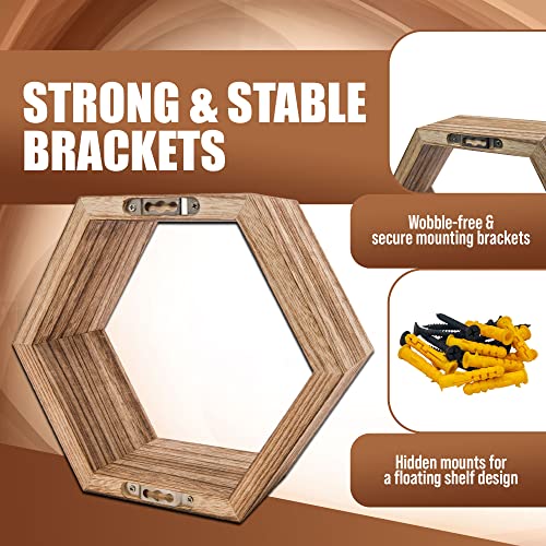 Topshelf Hexagon Shelves - 5-Piece Decorative Hexagon Wall Shelves - Wooden Honeycomb Floating Storage for Small Decorations, Trinkets - Nail Reinforced for Durability - Rustic Farmhouse Wall Decor - Image 5