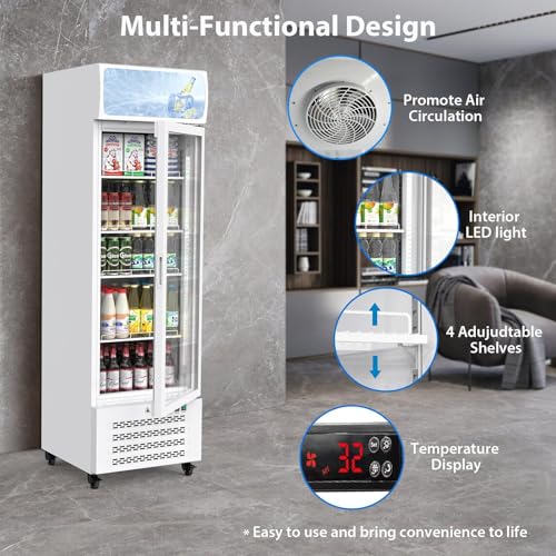 Image of 13.4 Cu.Ft Commercial Merchandiser Refrigerator, Commercial Refrigerators With Glass Door and Soft Led Light, Display Refrigerator Upright Fridge With 3 Adjustable Shelves for Shop, Restaurant, White