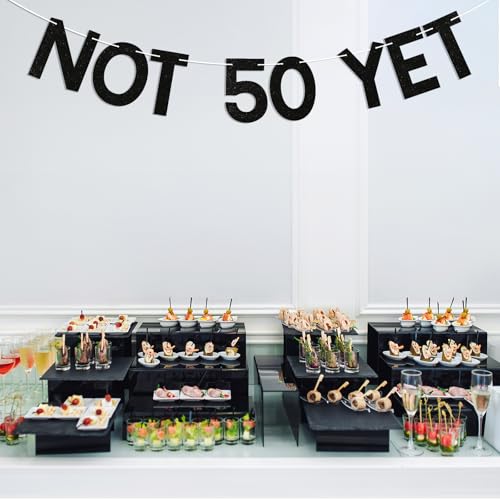 Image of Not 50 Yet Banner - Last Year in My 40s Banner, Happy 49th Birthday Sign, Cheers to 49 Years, Funny 49th Birthday Party Decorations Black Glitter