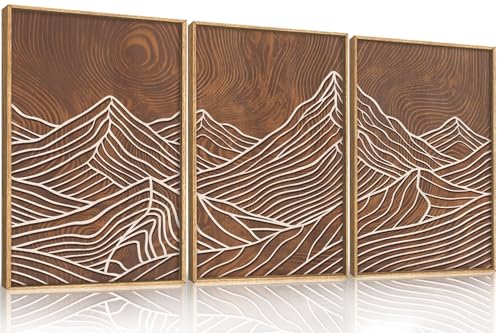 HPINUB Line Style Mountain Framed Canvas Wall Art Set, Vintage
