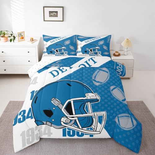 Feelyou Football Comforter Set All Season Detroit Bedding Set with 2 Pillow Cases Football City Microfiber Kids Full Bedclothes Bedroom Decor Duvet Quilt Soft Lightweight