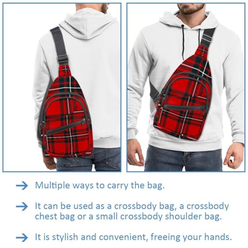Bolso cruzado escocés negro y rojo con correa ajustable para hombro y pecho 2