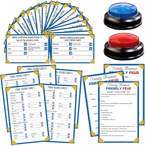 Xminc Family Feud Game for Adults and Kids with 2 Buzzers Fun Trivia Quiz Card Game for Family Game Night Holiday Gathering Party & Team Building Interactive Board Games for Group Activities