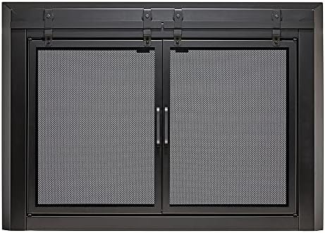 UniFlame - Gregory - Cabinet-Style Fireplace Doors with Smoke Tempered Glass (Color: Black, Size: Large - Fits 36in to 43in W x 25.5in to 32.5in H)