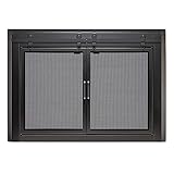 UniFlame - Gregory - Cabinet-Style Fireplace Doors with Smoke Tempered Glass (Color: Black, Size: Large - Fits Opening 36in to 43in W x 25.5in to 32.5in H)
