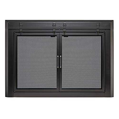 UniFlame - Gregory - Cabinet-Style Fireplace Doors with Smoke Tempered Glass (Color: Black, Size: Large - Fits Opening 36in to 43in W x 25.5in to 32.5in H)