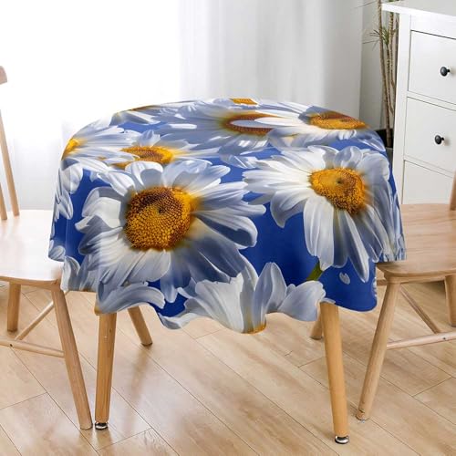 Lukery Redondo Mantel, 3D Margarita Mantel Antimanchas y Salpicaduras Mesa, 90-200cm Table Cloth Lavable Mesa para Comedor, Cocina Decoración (Margarita 3,100cm)
