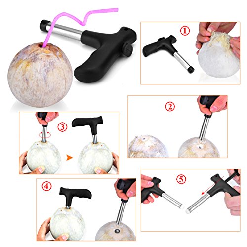 Coralpearl Young Coconut Opener Punch Tap Knife For Thai Hawaii Fresh Coco Raw Water With Fruit Corer Pitter Set, Stainless Steel Core Seed Remover Tool For Apple Pear Cherry Jujube (Drill Pull Kit) #TOP5