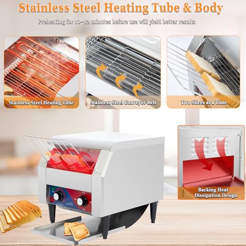 CTJ Commercial Toaster 300 Slices/Hour Electric Conveyor Toasters Heavy Duty Stainless Steel Rotating Toasters Machince for Croissants Bun, Bagel, Bread — view 4