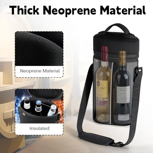Desing Wish 2 Bottle Wine Carrier Tote Neoprene Insulated Wine Cooler Bag with Handle and Adjustable Shoulder Strap Portable Wine Bottle Bag for Dating/Party/Picnic/Christmas - Black