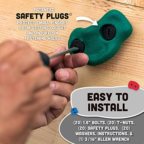 Squirrel Products Kids Rock Climbing Holds Indoor & Outdoor Playground Accessories Rock Wall Climbing Kit With Mounting Hardware - 10 Pack With Patented Safety Plugs #TOP2