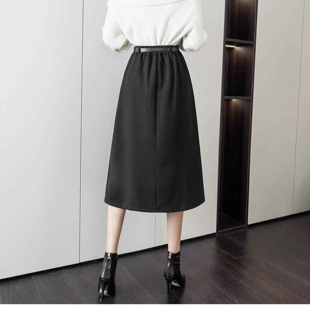 Gonne Invernali Donna, Gonne Invernali Nere Spesse con Cintura Gonna A Vita Alta Elasticizzata A Trapezio Gonne Midi Casual per Donna Elegante Gonna Ampia A Balze A Pendolo