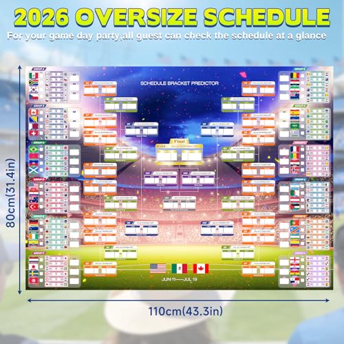 ملصق جدول كاس العالم لكرة القدم 2026، قطعتان من البضائع مع 600 ملصق علم وملصق البطل السابق، مخطط جداري كبير جدًا 43.3 انش × 31.4 انش لمحبي كرة القدم، هدايا وديكورات حفلات كرة القدم