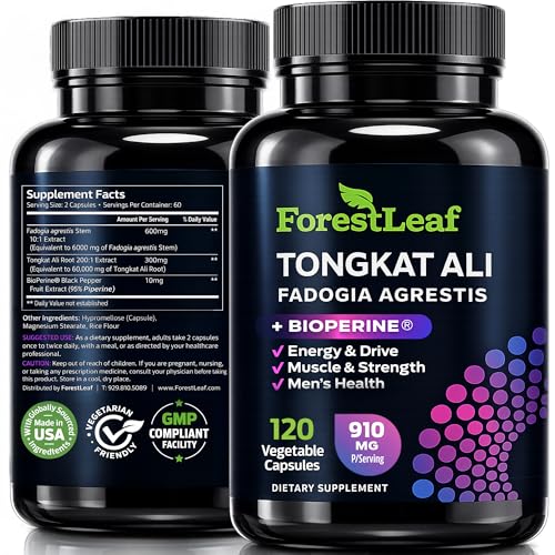 Tongkat Ali and Fadogia Agrestis for Men Supplement w/ BioPerine - Tonkat-Ali Max Strength 200:1 Extract - Long jack Tongkat-ali for Men - Muscle Growth Performance & Energy - 120 Powder Capsules