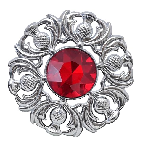 Image of Luxurious Scottish Kilt Fly Plaid Brooch - Premium Thistle Design Adorned with Sparkling Stones, Handcrafted Tartan Sash Pin, Luxurious Accessory for Women's Highland Dress