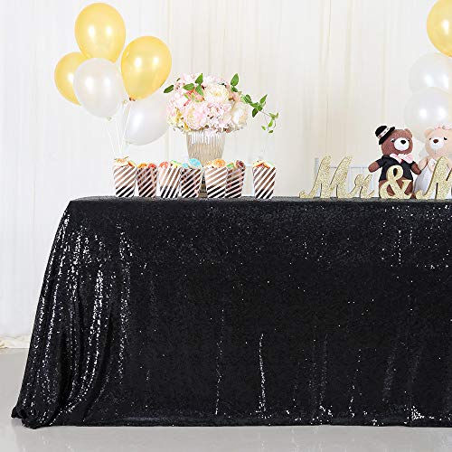 Image of B-COOL Black Sequin Tablecloth Halloween Table Overlays Shimmer Table Cloth 90x90-inch Square Halloween Decoration Popular and Elegant Wedding Tablecloth