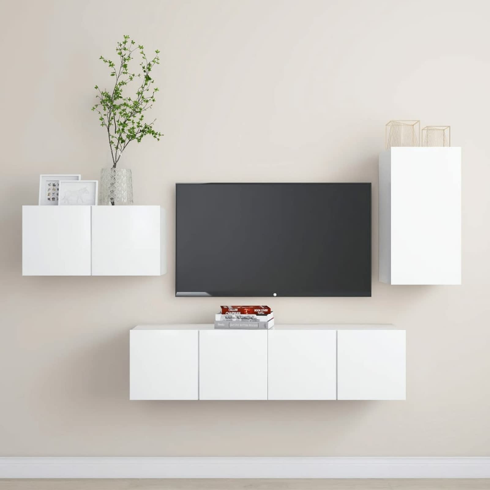 ZEYUAN Juego de Mueble para TV de 4 Piezas, Muebles De Salon Comedor Modernos, Mueble TV Salon, Salones Modernos Completos, Conjunto TV Salon, aglomerado Blanco