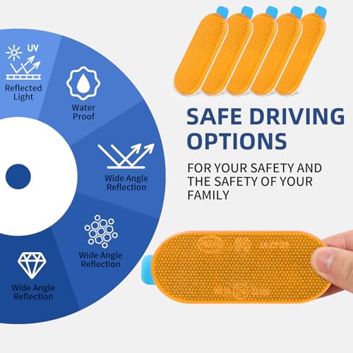 Image of 10 Pack Oval Reflectors Yellow Self Adhesive Quick Mount for Driveway Fence Gate Posts Trailers Safety Reflectors Automobiles Boats Mailboxes Reflector