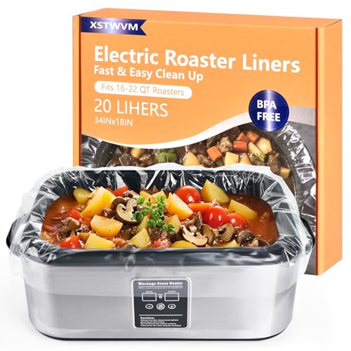 XSTWVM Electric Roaster Liners 34x18 Inch 20 Count Disposable Roaster Liners Fits 16-22 Qt Roasters Roaster Pan Oven Liners Plastic Cooking Bags for Instant Cleanup