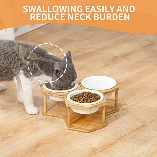 Lusifaco Set Of 3 Single Elevated Cat Bowls, Stainless Steel Raised Cat Food Water Bowl With Bamboo Stand, Pet Dishes Stand Feeder With Anti Slip Feet For Cats And Small Dogs, 13 Oz(Stainless Steel) #TOP2