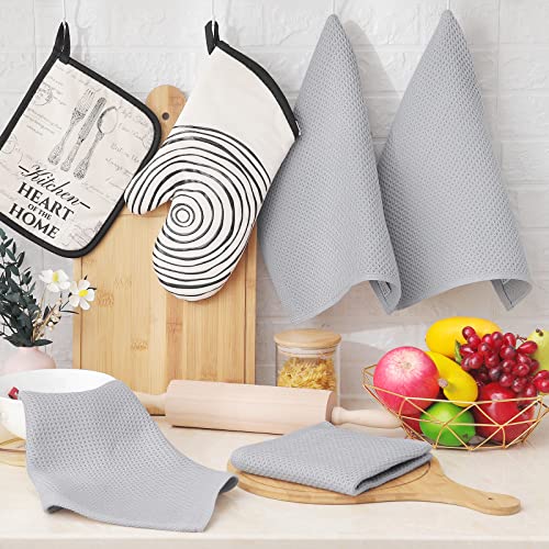 Image of Homaxy 100% Cotton Waffle Weave Kitchen Dish Cloths, Ultra Soft Absorbent Quick Drying Dish Towels, 12 x 12 Inches, 6-Pack, Light Gray