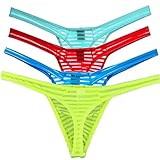 ONEFIT Men's Sexy Net Pouch Brief Striped Thongs Bikinis Underwear Medium