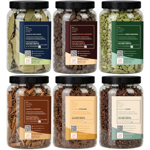 Image of LILA DRY FRUITS Indian Pulao Kit Spices Masala Combo | Tej Patta, Hari Elaichi, Donda, Dalchini, Chakri Phool & Laung 100 Gms Each