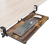 Zontera Ergonomic Keyboard Tray Under Desk, Pull Out with Adjustable C-clamp, 25.6 (31.5 Including Clamps) x 11.8 Inch Slide Out Computer Keyboard Drawer Mouse Tray for Typing, Large & Rustic Brown