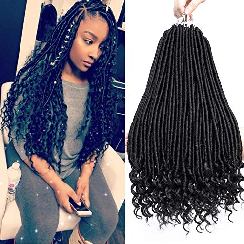 6 Packs 18inch Straight Goddess Locs With Curly Ends Faux Locs Crochet Twist Hair Soft Synthetic Braiding Hair Extension Wavy Faux Locs Twist Hair (18inch, 1B) …