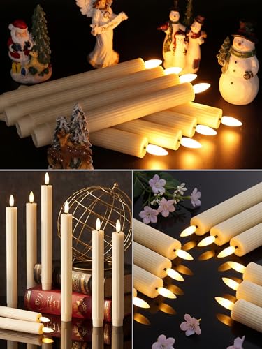 Image of Retisee 30 Pcs 10 Inch Flameless Taper Candles LED Candles Bulk Battery Operated Taper Candle Flickering LED Candlesticks for Valentines Birthday Wedding Party Decor (Elegant Style,Ivory)