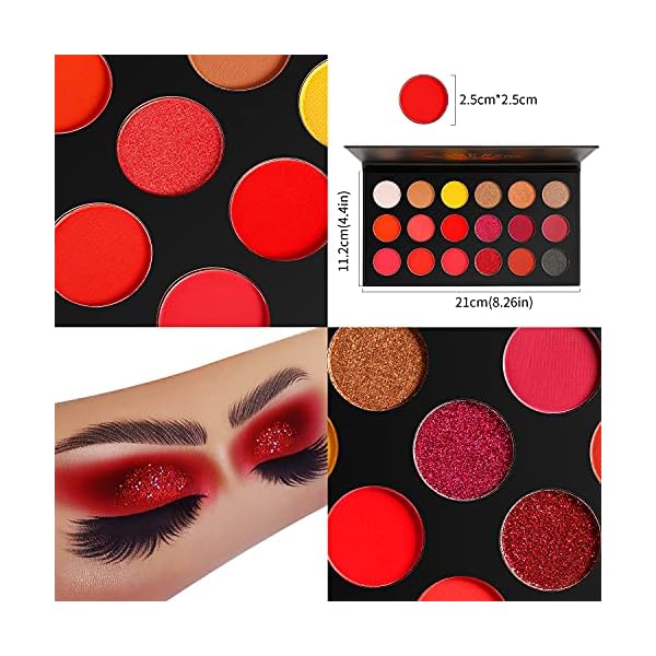 Red-Eyeshadow-Palette-Highly-Pigmented-AFFLANO-Long-Lasting-True-Red-Eye-Shadow-Halloween-Makeup-Pallet-18-ColorWaterproof-Matte-Shimmer-Brown-Black-Yellow-Sunset-Warm-Fall-Eye-Shades-Cruelty-Free Afflano Red Eyeshadow Palette Highly Pigmented, Long Lasting True Red Eye Shadow Christmas Clown SFX Halloween Makeup Pallet, Brown Black Yellow Sunset Warm Fall Eye Shades, Cruelty Free
