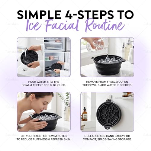 Image of Fabskin Ice Face Bowl for Facial Icing & Cold Water Therapy - Purple With Cleaning Sponge | Collapsible Face Tub | Reusable Ice Facial Bowl for Puffiness Relief, Skin Cooling & Spa Skincare Routine