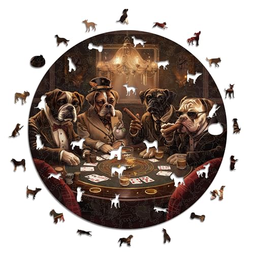 Iconic Puzzles - Dogs Playing Poker, fantasy animals, 100% sustainable wooden puzzle, Gifts for Children and Adults size L, 600 Pieces