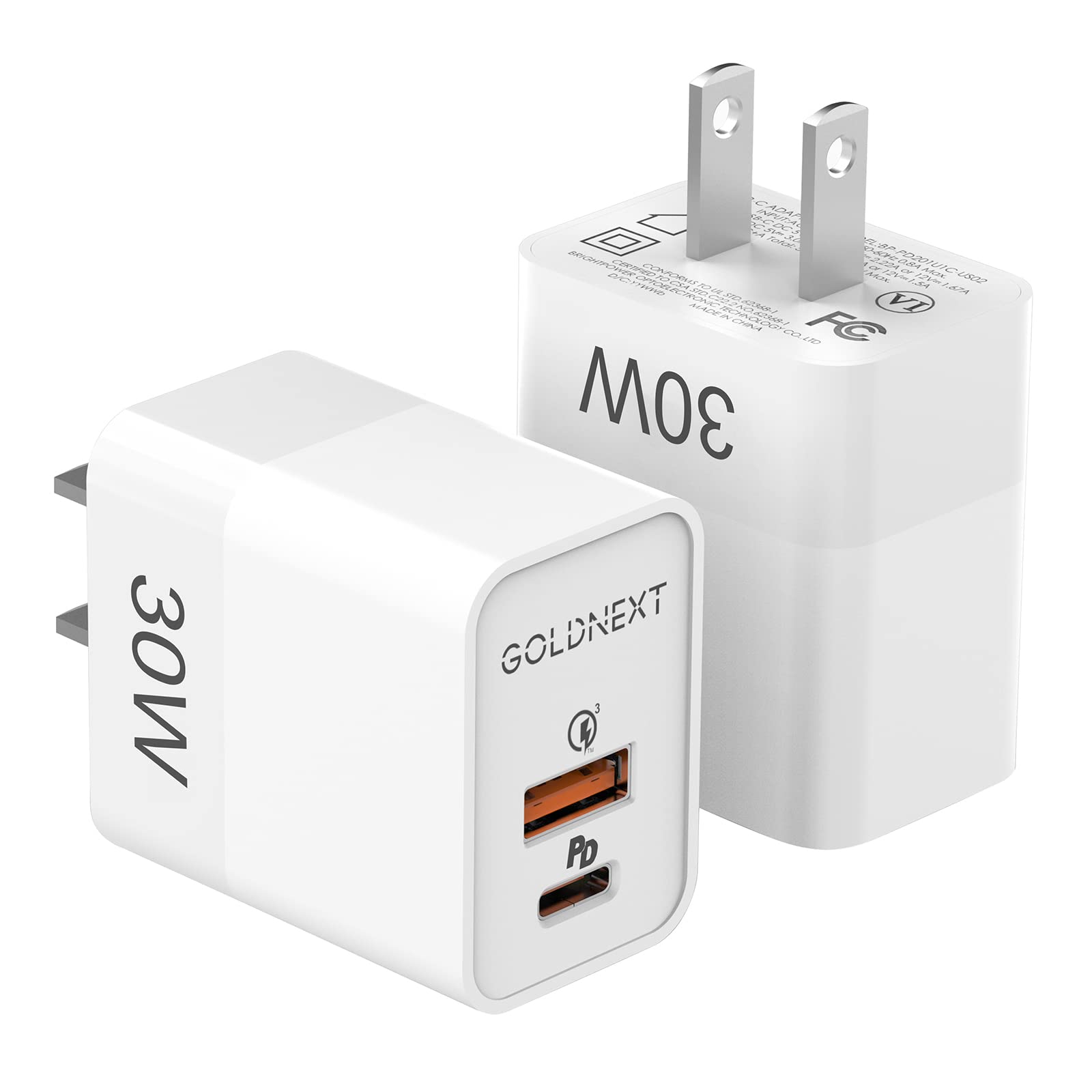 [2-Pack] 30W Dual Port USB C Charger Block - Fast Charging for iPhone 15/14 Pro Max/13/12/11, Galaxy S23/S22/S21, Pixel 7 Pro/6, MacBook Air, iPad Pro